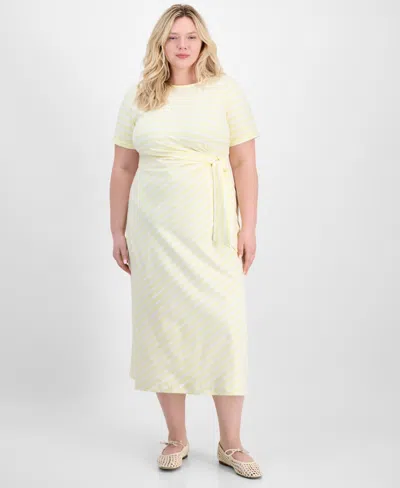 On 34th Trendy Plus Size Primavera Tie-waist Dress, Macy's Exclusive In Yellow