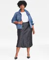 On 34th Trendy Plus Size Printed A-line Slip Skirt, Exclusively At Macy's In Deep Black