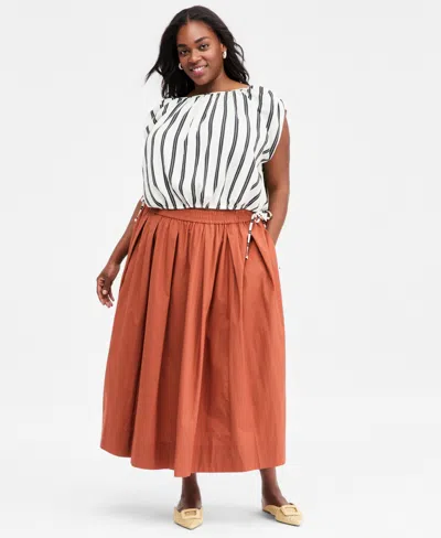 On 34th Trendy Plus Size Pull-on Cotton Midi Circle Skirt, Macy's Exclusive In Multi