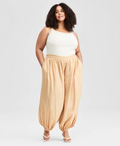On 34th Trendy Plus Size Pull-on Elastic-hem Balloon Pants, Macy's Exclusive In Orange
