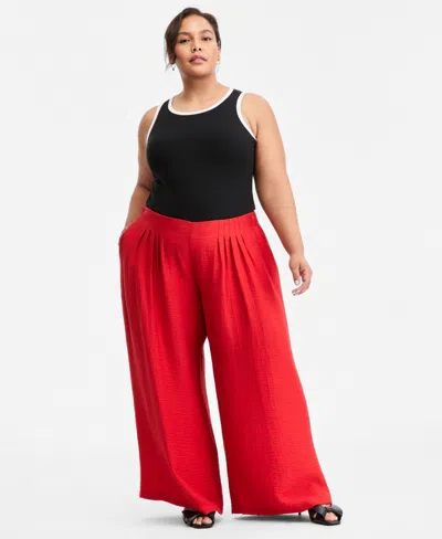 On 34th Trendy Plus Size Pull-on Pintucked Gauze Pants, Macy's Exclusive In Animal Print