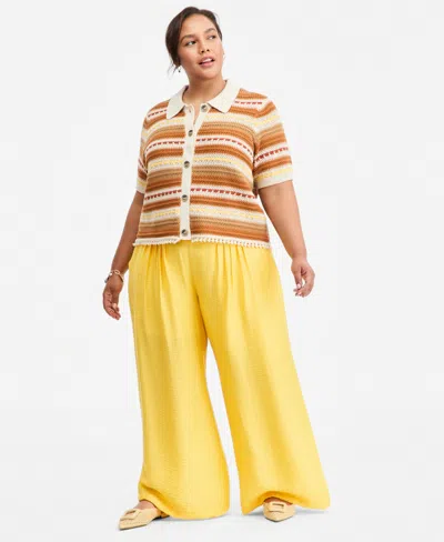 On 34th Trendy Plus Size Pull-on Pintucked Gauze Pants, Macy's Exclusive In Yellow