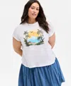 On 34th Trendy Plus Size Raglan-seam Palm-print T-shirt, Exclusively At Macy's