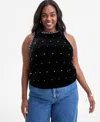 On 34th Trendy Plus Size Rhinestone-embellished Velvet Top, Macy's Exclusive In Black