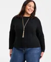 On 34th Trendy Plus Size Rib-knit Boat-neck Bell-sleeve Top, Macy's Exclusive In Black