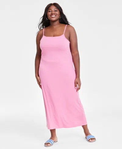 On 34th Trendy Plus Size Ribbed Midi Dress, Created For Macy's In Pink Jewel