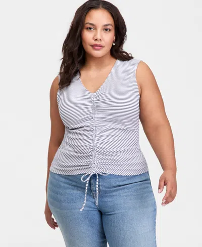 On 34th Trendy Plus Size Ruched Tank Top, Macy's Exclusive In Blue