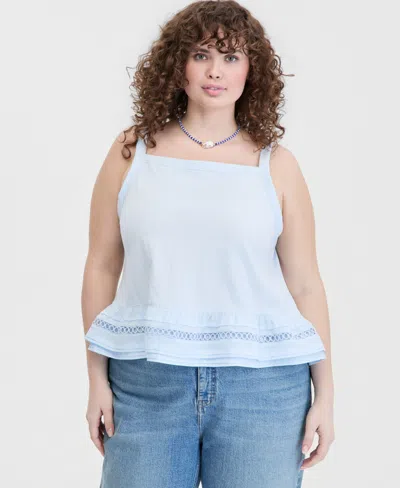 On 34th Trendy Plus Size Ruffle-hem Square-neck Tank, Macy's Exclusive In Blue