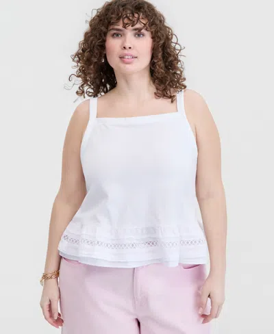 On 34th Trendy Plus Size Ruffle-hem Square-neck Tank, Macy's Exclusive In White