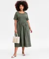 On 34th Trendy Plus Size Scoop-neck Mixed-media Midi Dress, Exclusively At Macy's