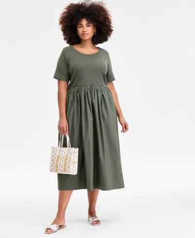 On 34th Trendy Plus Size Scoop-neck Mixed-media Midi Dress, Exclusively At Macy's