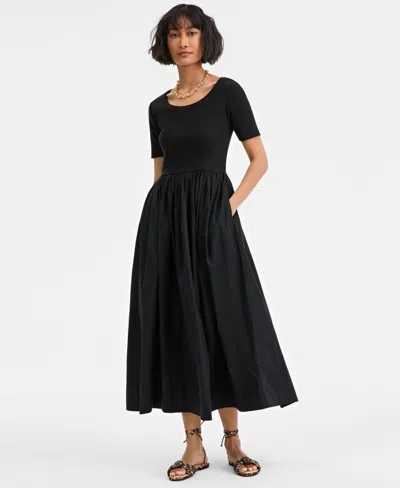 ON 34TH TRENDY PLUS SIZE SCOOP-NECK MIXED-MEDIA MIDI DRESS, EXCLUSIVELY AT MACY'S