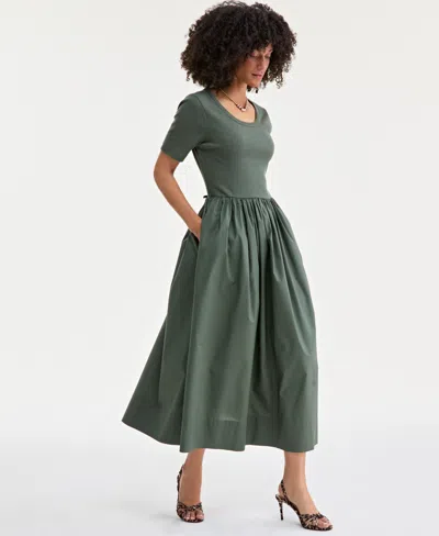 ON 34TH TRENDY PLUS SIZE SCOOP-NECK MIXED-MEDIA MIDI DRESS, EXCLUSIVELY AT MACY'S