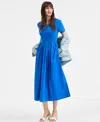 On 34th Trendy Plus Size Scoop-neck Mixed-media Midi Dress, Exclusively At Macy's In Seaport