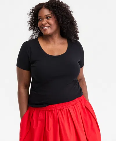On 34th Trendy Plus Size Scoop Neck Short-sleeve T-shirt, Macy's Exclusive In Black
