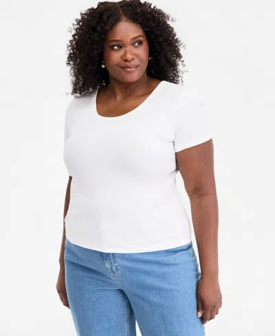 On 34th Trendy Plus Size Scoop Neck Short-sleeve T-shirt, Macy's Exclusive In White