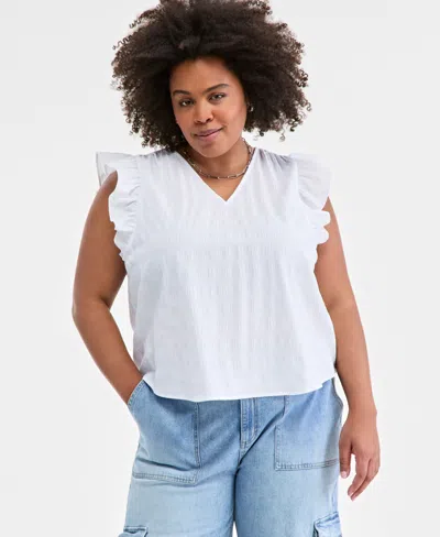 On 34th Trendy Plus Size Seersucker Flutter-sleeve Top, Exclusively At Macy's In Bright Whi