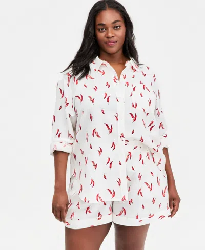 On 34th Trendy Plus Size Set Pepper Toss Shirt, Macy's Exclusive In White