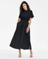 On 34th Women's Tonal Jacquard Cap-sleeve Midi Shirtdress, Created For Macy's In Black