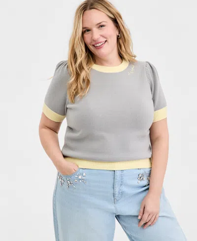 On 34th Trendy Plus Size Short-sleeve Tipped Sweater, Macy's Exclusive In Gray
