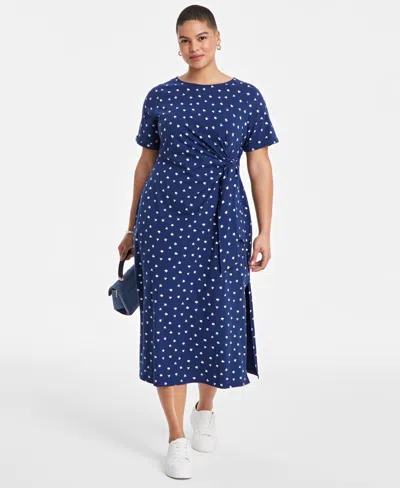 On 34th Trendy Plus Size Side-tie Knit Midi Dress, Created For Macy's In Blue