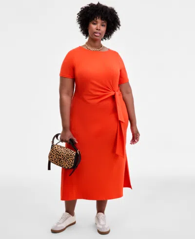 On 34th Trendy Plus Size Side-tie Knit Midi Dress, Created For Macy's In Orange