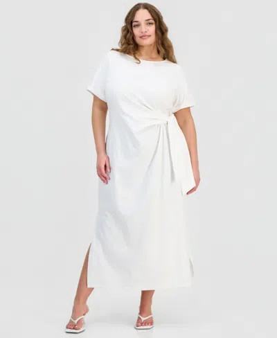 On 34th Trendy Plus Size Side-tie Knit Midi Dress, Created For Macy's In White