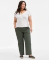 On 34th Trendy Plus Size Snap Front T Shirt Braided Trim Cargo Pants Exclusively At Macys In Green