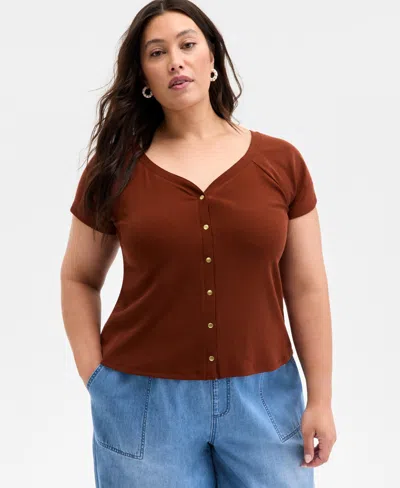 On 34th Trendy Plus Size Snap-front T-shirt, Exclusively At Macy's