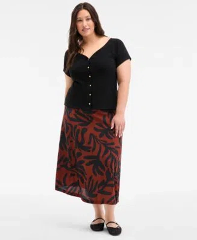 On 34th Trendy Plus Size Snap Front T Shirt Underwater Floral Slip Skirt Exclusively At Macys In Red