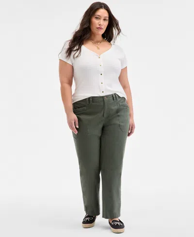 ON 34TH TRENDY PLUS SIZE SOLID HIGH-RISE BRAID-DETAIL PANTS, EXCLUSIVELY AT MACY'S