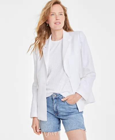 On 34th Trendy Plus Size Solid Linen Single-breasted Woven Blazer, Created For Macy's In Bright White