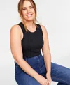 On 34th Trendy Plus Size Solid Ribbed Tank Top, Created For Macy's In Deep Black
