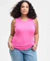 On 34th Trendy Plus Size Solid Ribbed Tank Top, Created For Macy's In Sweet Berr