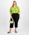 On 34th Trendy Plus Size Solid Stretch Straight-leg Capris Pants, Exclusively At Macy's In Green