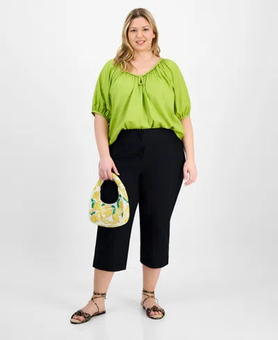 On 34th Trendy Plus Size Solid Stretch Straight-leg Capris Pants, Exclusively At Macy's In Green