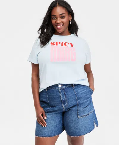 On 34th Trendy Plus Size Spicy Graphic T-shirt, Macy's Exclusive In White