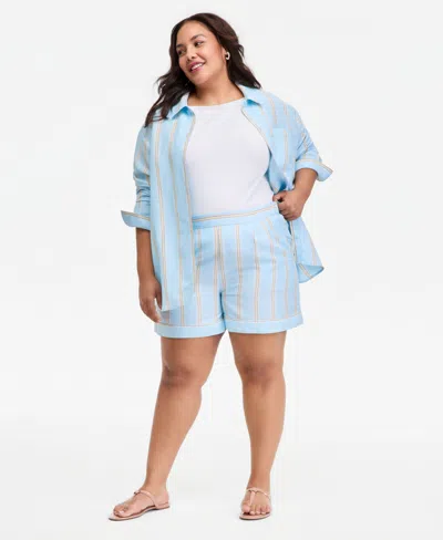 On 34th Trendy Plus Size Stretch-waist Shorts, Macy's Exclusive In Blue