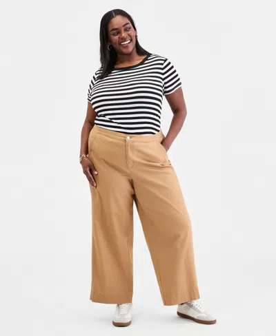 On 34th Trendy Plus Size Stretchy-waist Wide-leg Pants, Macy's Exclusive In Brown
