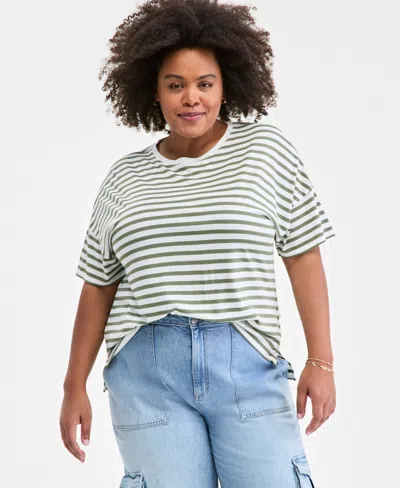 On 34th Women's Knit Easy Short-sleeve Striped T-shirt, Exclusively At Macy's In Olivine Cm
