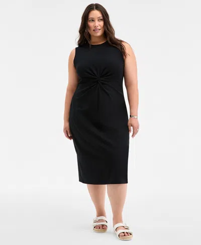 On 34th Trendy Plus Size Striped Knot-front Knit Midi Dress, Exclusively At Macy's