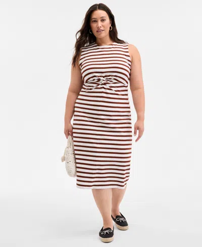On 34th Trendy Plus Size Striped Knot-front Knit Midi Dress, Exclusively At Macy's