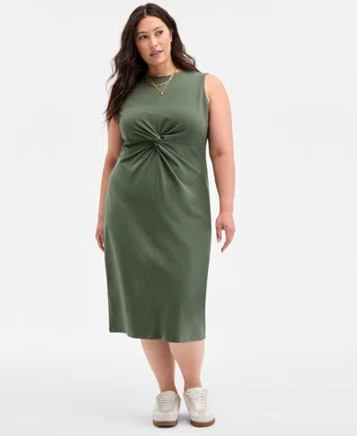 On 34th Trendy Plus Size Striped Knot-front Knit Midi Dress, Exclusively At Macy's
