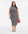 On 34th Trendy Plus Size Striped Knot-front Knit Midi Dress, Exclusively At Macy's