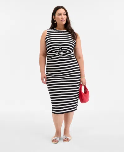 On 34th Trendy Plus Size Striped Knot-front Knit Midi Dress, Exclusively At Macy's