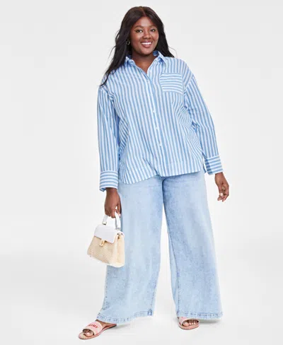 On 34th Trendy Plus Size Striped Shirt, Created For Macy's In Regatta Cmb