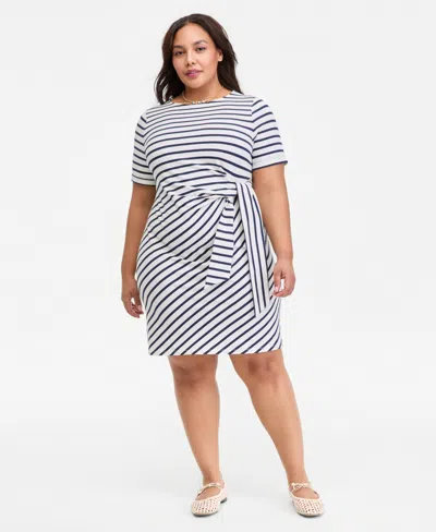 On 34th Trendy Plus Size Striped Tie-side Mini Dress, Macy's Exclusive In Multi