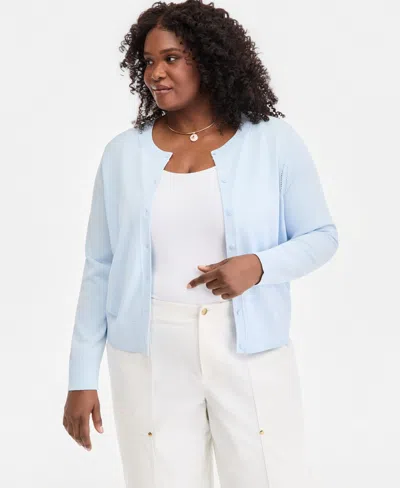 On 34th Trendy Plus Size Sweater Cardigan, Exclusively At Macy's In Blue