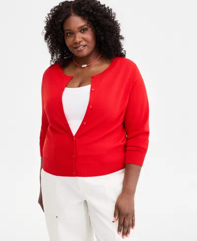 On 34th Trendy Plus Size Sweater Cardigan, Exclusively At Macy's In Red