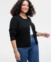 On 34th Trendy Plus Size Sweater Cardigan, Exclusively At Macy's In Deep Black